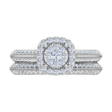 3/4 Carat Cushion cut Halo Diamond Bridal Ring Set in Gold - IGI Certified