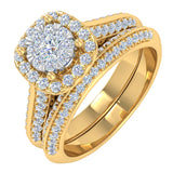 3/4 Carat Cushion cut Halo Diamond Bridal Ring Set in Gold - IGI Certified