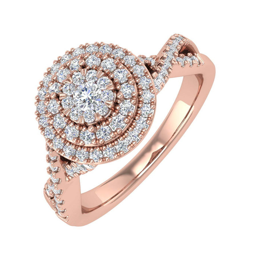 1/2 Carat Round Diamond Double Halo Ring in Gold