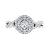 1/2 Carat Round Diamond Double Halo Ring in Gold - IGI Certified