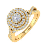 1/2 Carat Round Diamond Double Halo Ring in Gold - IGI Certified