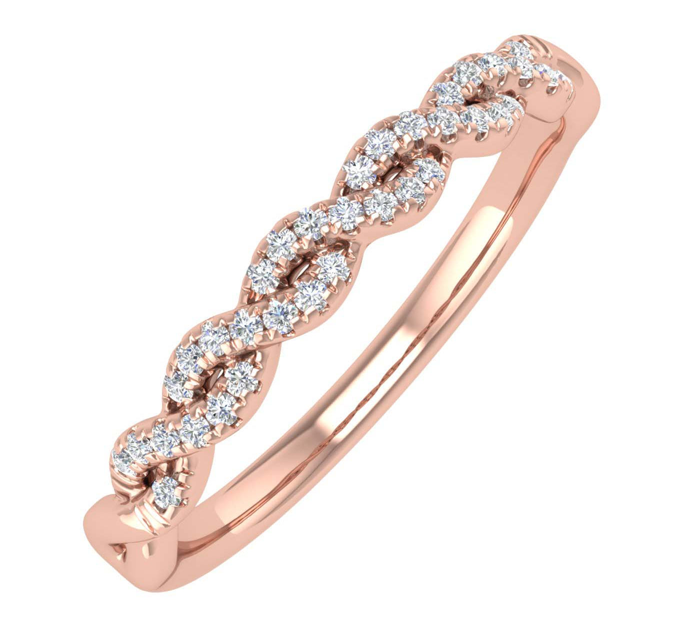 1/10 Carat Twisted Diamond Wedding Band Ring in Gold - IGI Certified
