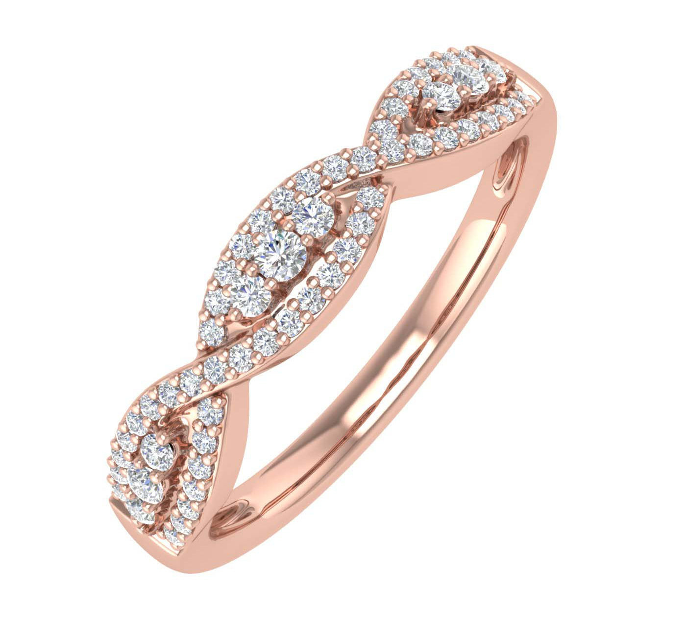 1/5 Carat Prong Set Diamond Twisted Wedding Band Ring in Gold - IGI Certified