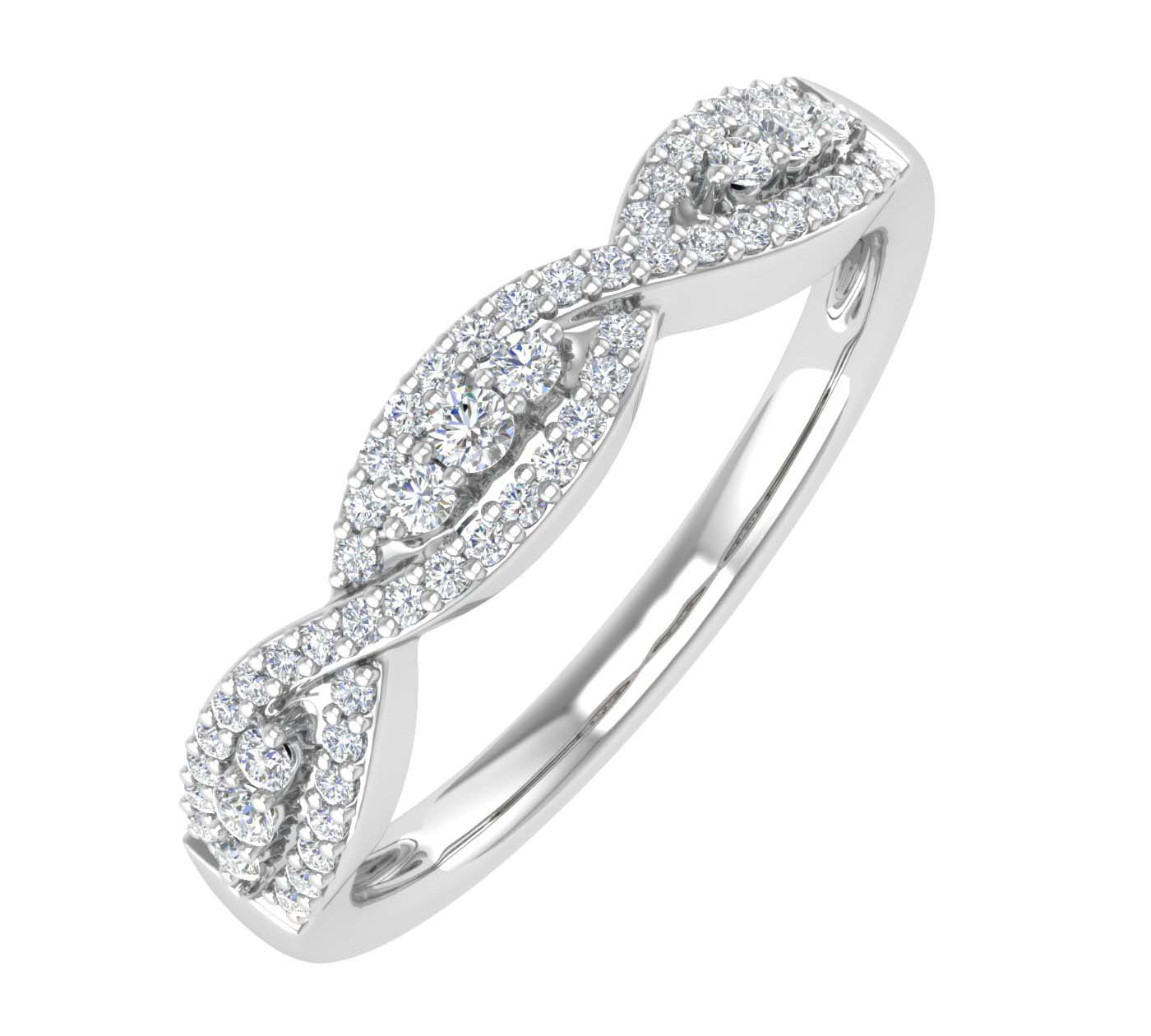 1/5 Carat Prong Set Diamond Twisted Wedding Band Ring in White Gold IG Certified