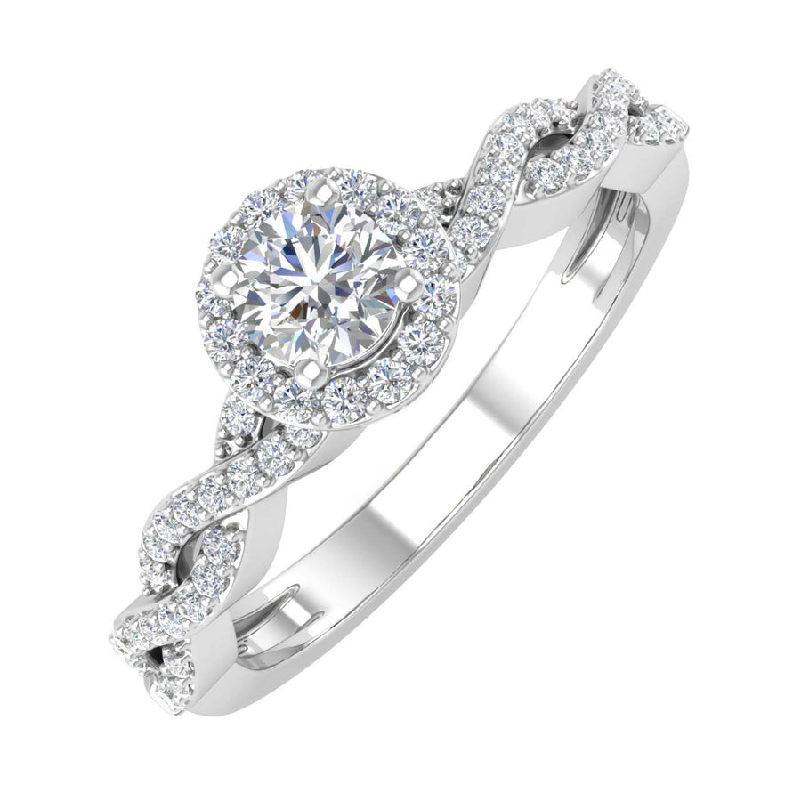 Gold Round Diamond Ladies Solitaire Swirl Halo Engagement Ring (0.40 Carat)