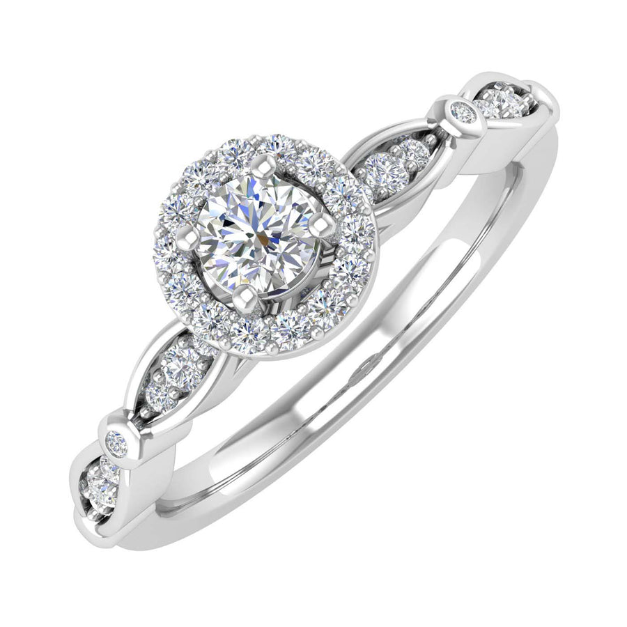 1/3 Carat Diamond Halo Engagement Ring in Gold - IGI Certified