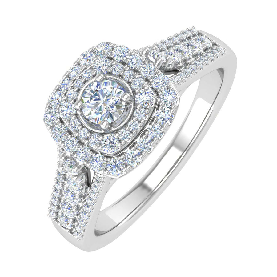 1/2 Carat Cushion Shape Halo Diamond Engagement Ring in Gold - IGI Certified
