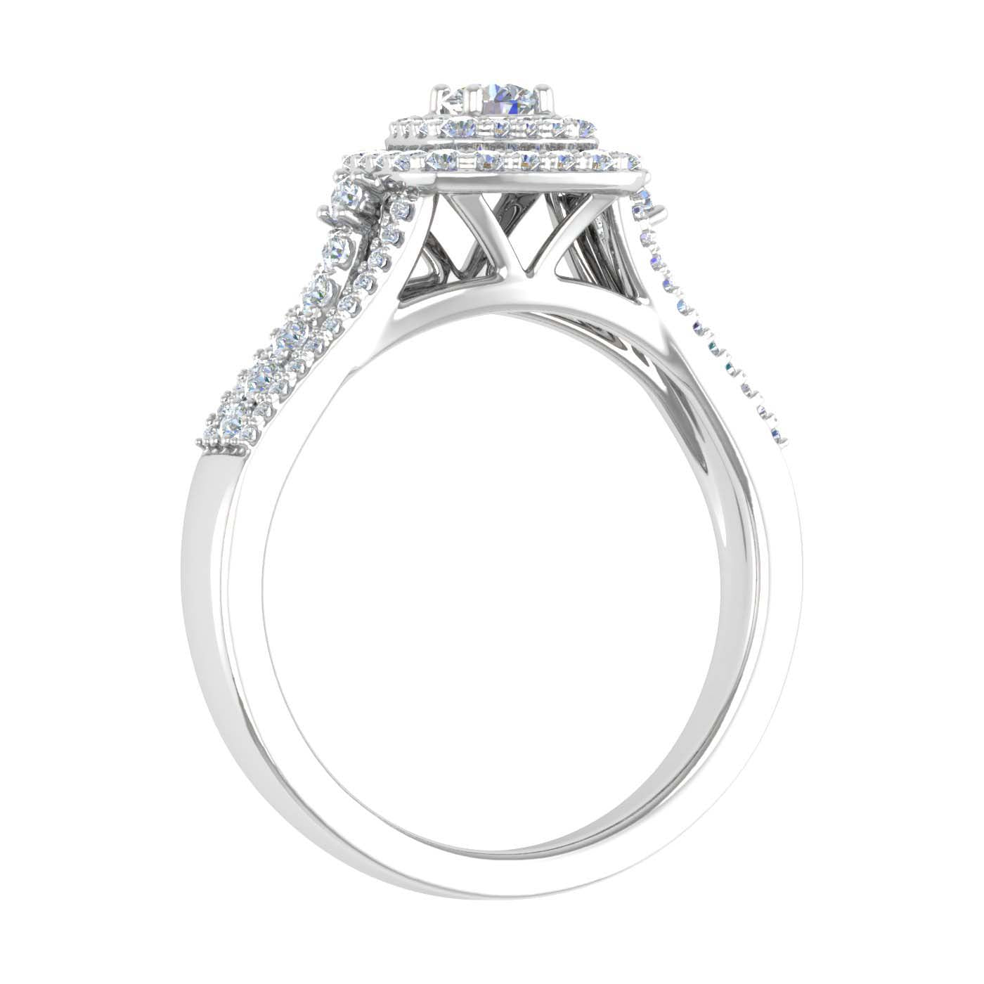 FINEROCK 1/2 Carat Double Halo Diamond Ring In 10K White Gold - Size 8.5