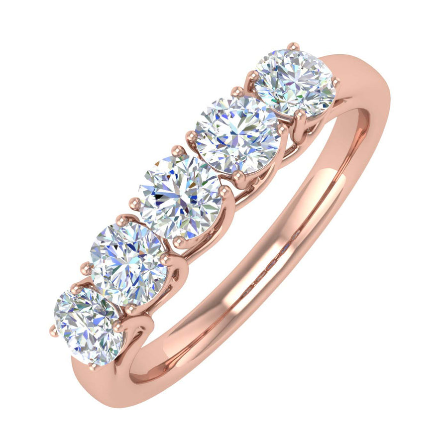 1 Carat 5-Stone Diamond Wedding Band Ring in Gold - IGI Certified
