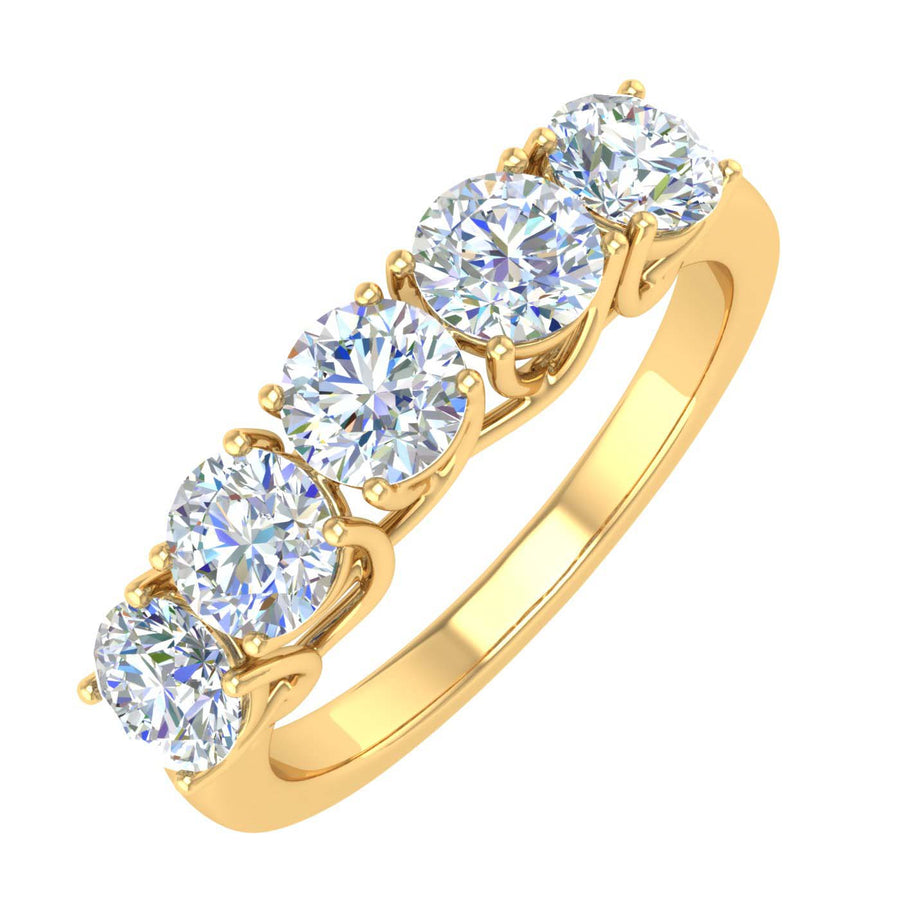 1 1/2 Carat 5-Stone Diamond Wedding Band Ring in Gold - IGI Certified