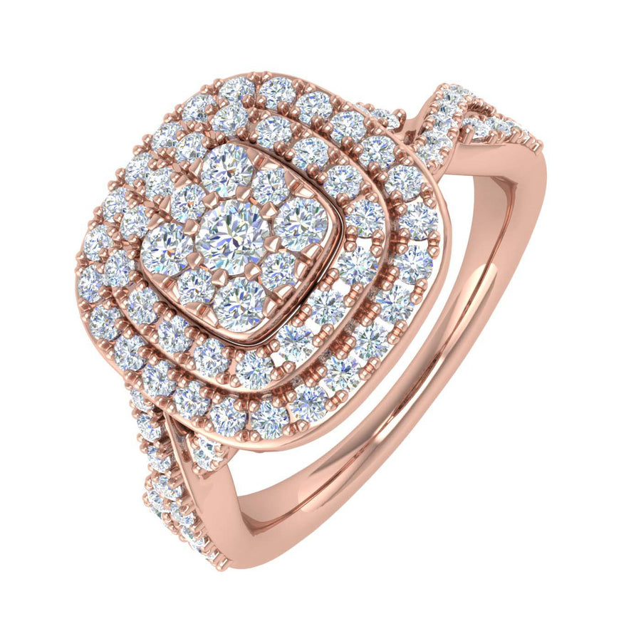 1 Carat Prong Set Diamond Halo Engagement Ring in Gold