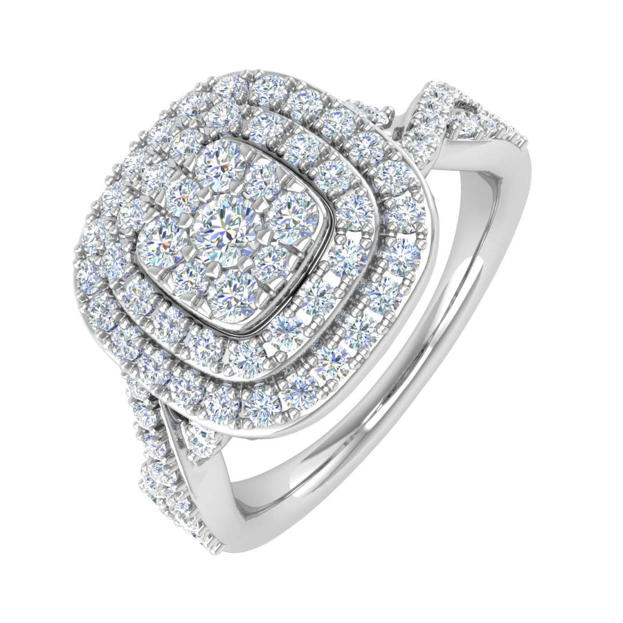 1 Carat Prong Set Diamond Halo Engagement Ring in Gold