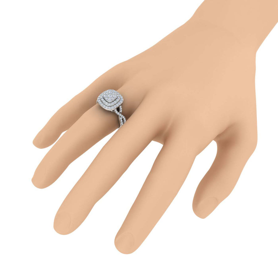 1 Carat Prong Set Diamond Halo Engagement Ring in Gold - IGI Certified