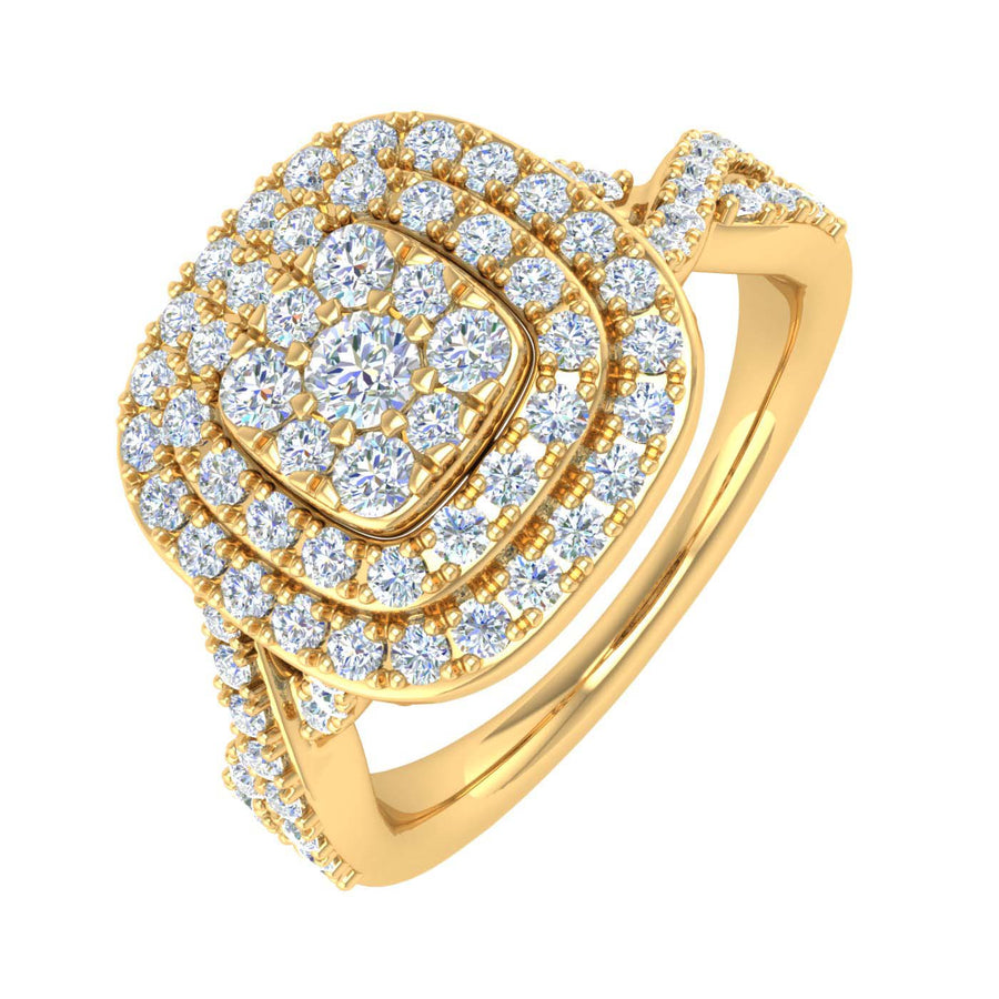 1 Carat Prong Set Diamond Halo Engagement Ring in Gold - IGI Certified