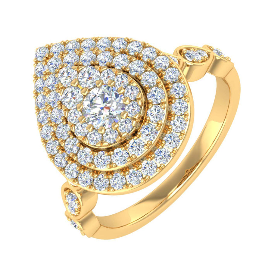 3/4 Carat Drop Shaped Prong Set Diamond Ring in Gold